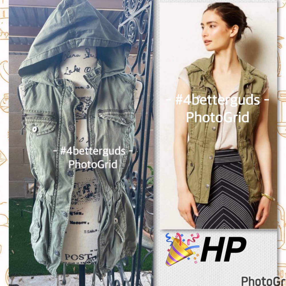 Anthro Marrakech Hooded Distressed Adjustable Drawstrings Long Utility Vest XS